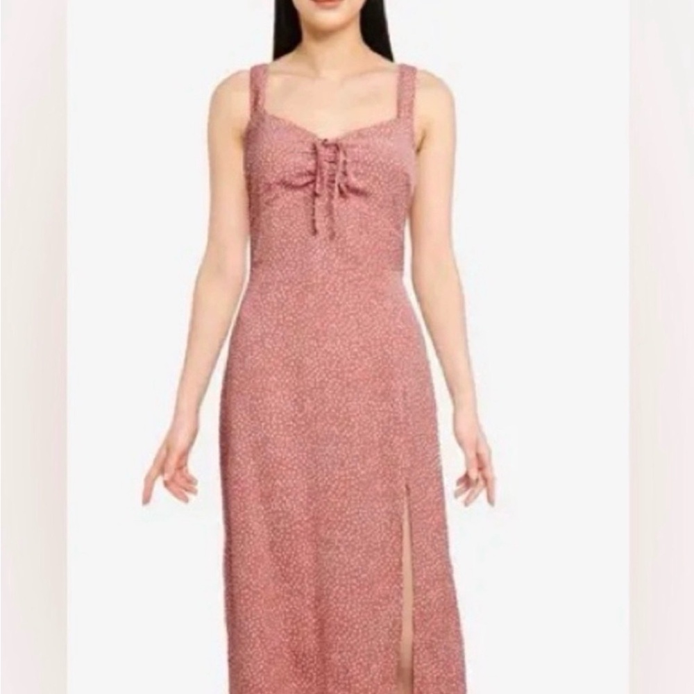 Abercrombie & Fitch Dusty Rose Smocked Tie-Front Midi Dress